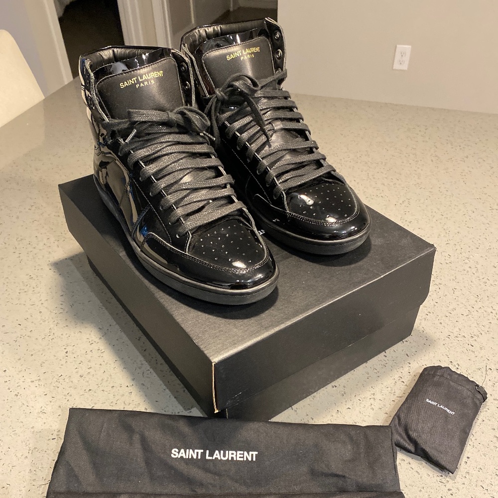 Saint Laurent Black patent leather high tops SIZE 10